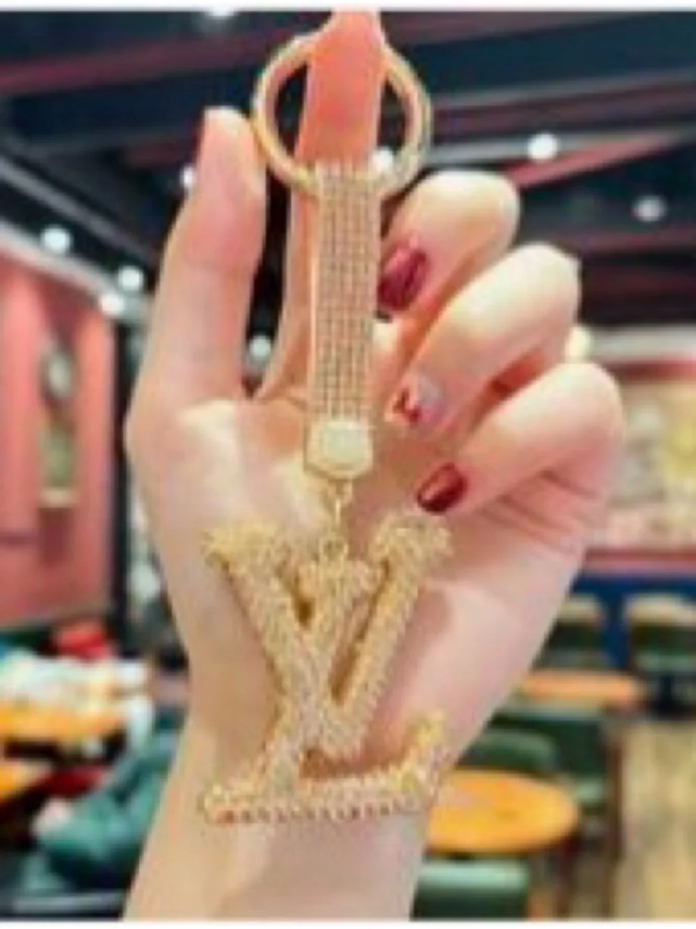 Gold LV Monogram Keychain Charm